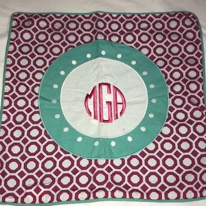 Pottery Barn Teen Mono MGA EMBROIDER AQUA HOT PINK